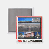 zMX006 ZIHUATANEJO I Love, Mosaic, Mexico,冷蔵庫 マグネット (正面/裏面)