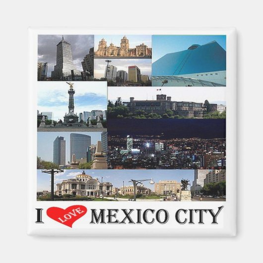 zMX008 mosaic of MEXICO CITY I Love,冷蔵庫 マグネット (正面)