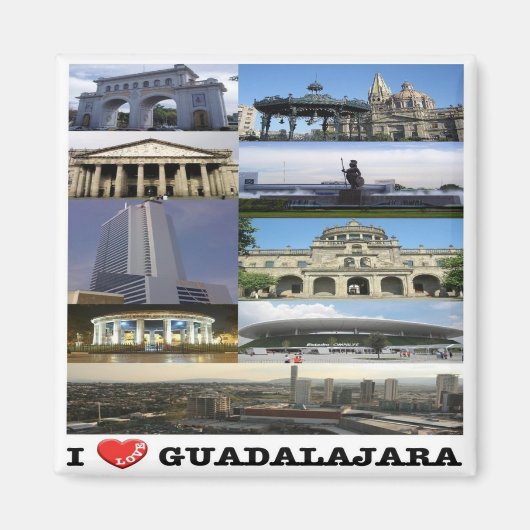 zMX017 GUADALAJARA I Love，モザイク，メキシコ，冷蔵庫 マグネット (正面)