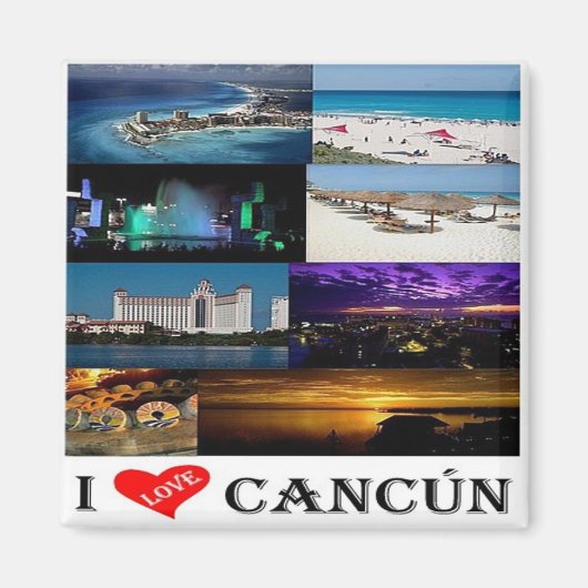 zMX020 CANCUN I Love, Mosaic, America,冷蔵庫 マグネット (正面)