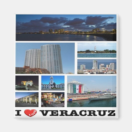 zMX021 VERACRUZ I Love，モザイク，メキシコ，冷蔵庫 マグネット (正面)