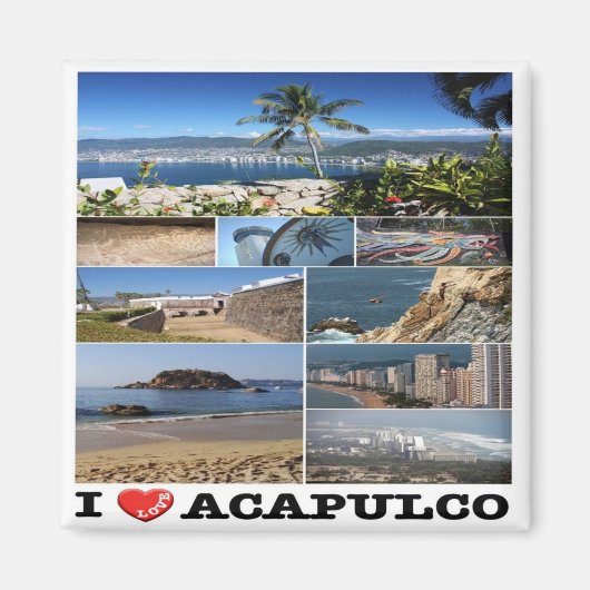zMX022 ACAPULCO, I Love，モザイク，メキシコ，冷蔵庫 マグネット (正面)