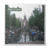 zNL008アムステルダム運河の橋の上の自転車、 タイル (正面)