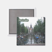 zNL008アムステルダム運河の橋の上の自転車 マグネット (正面/裏面)
