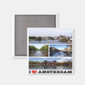 zNL014 AMSTERDAM "I Love"，コラージュ，冷蔵庫 マグネット (正面/裏面)