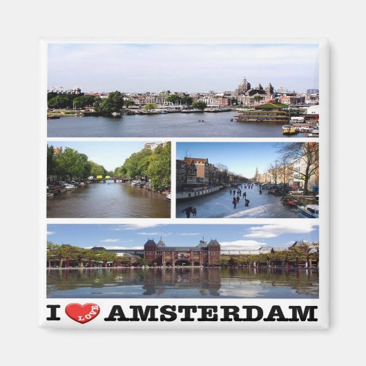 zNL014 AMSTERDAM "I Love"，コラージュ，冷蔵庫 マグネット (正面)