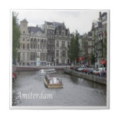 zNL025 AMSTERDAM、ボート付き運河、 タイル (正面)