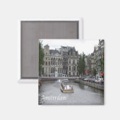 zNL025 AMSTERDAM、ボート付き運河、冷蔵庫 マグネット (正面/裏面)