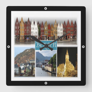 zNO009 BERGEN、ノルウェー、ヨーロッパ、 スクエア壁時計