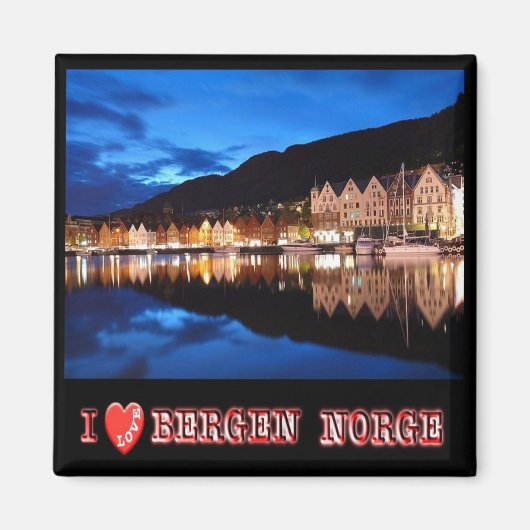 zNO021 BERGEN,ノルウェー"I Love",冷蔵庫 マグネット (正面)