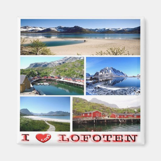 zNO037 LOFOTEN "I Love"，ノルウェー，ヨーロッパ，冷蔵庫 マグネット (正面)