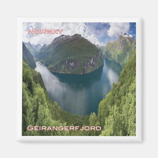 zNO121 GEIRANGERFJORDパノラマ，ノルウェー，冷蔵庫 マグネット (正面)