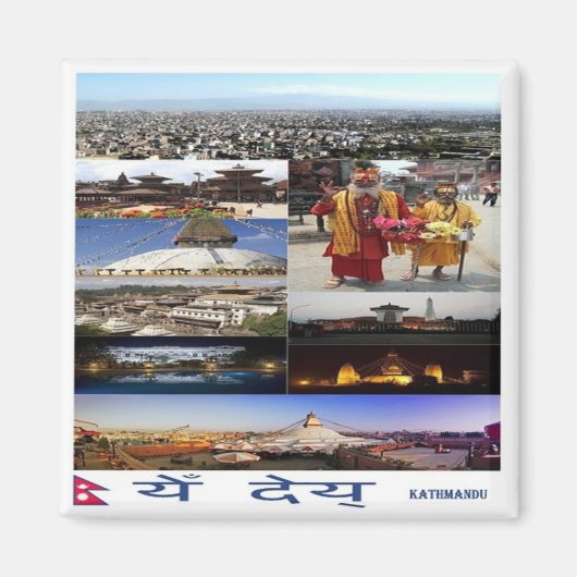 zNP007 KATHMANDUモザイク，ネパール，アジア，冷蔵庫 マグネット (正面)