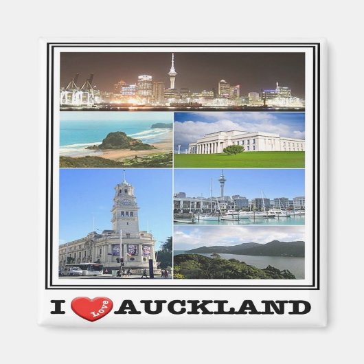 zNZ014 AUCKLAND I Love，モザイク，ニュージーランド，冷蔵庫 マグネット (正面)