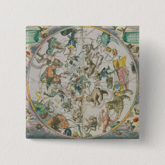 Zodのシンボルや象徴を示す天のPlanisphere 缶バッジ (正面)