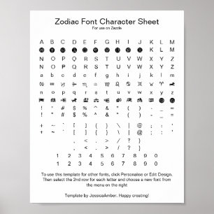 Zodiacシンボルフォントの文字参照 ポスター