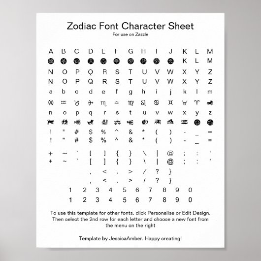 Zodiacシンボルフォントの文字参照 ポスター (正面)