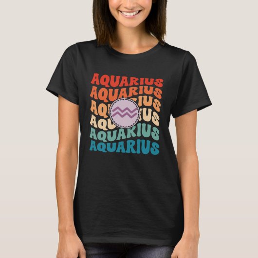 Zodiac Aqiarius Horoscope Retro Groovy Aquarius Zo Tシャツ (正面)