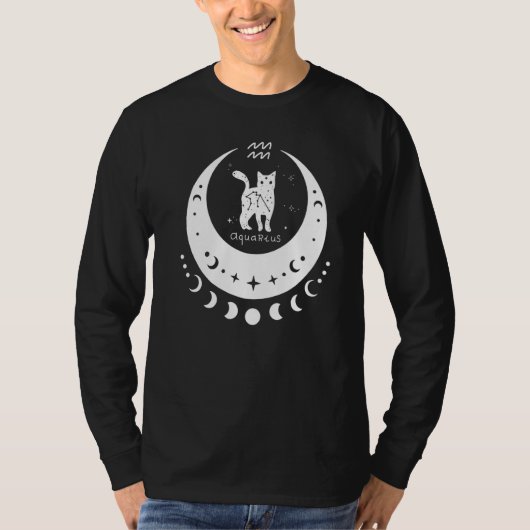 Zodiac Aquarius Horoscope Astrology Cat Crescent M Tシャツ (正面)