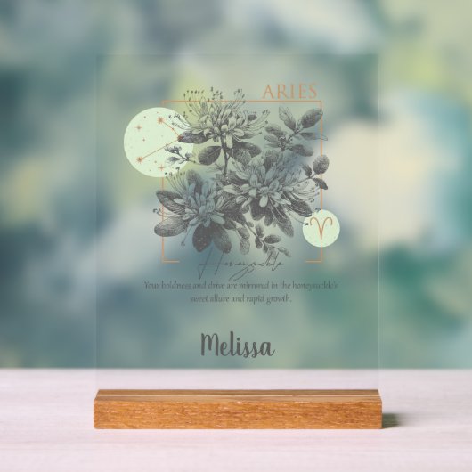 Zodiac Birth Flower Art Personalized Aries Gift アクリルサイン (ニュートラル)