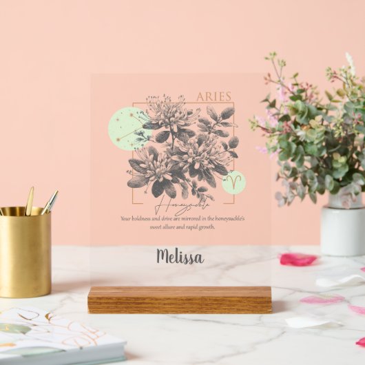 Zodiac Birth Flower Art Personalized Aries Gift アクリルサイン (ウェディング)