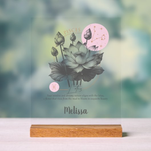 Zodiac Birth Flower Art Personalized Pisces Gift アクリルサイン (ニュートラル)