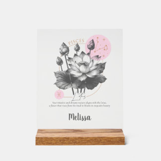 Zodiac Birth Flower Art Personalized Pisces Gift アクリルサイン