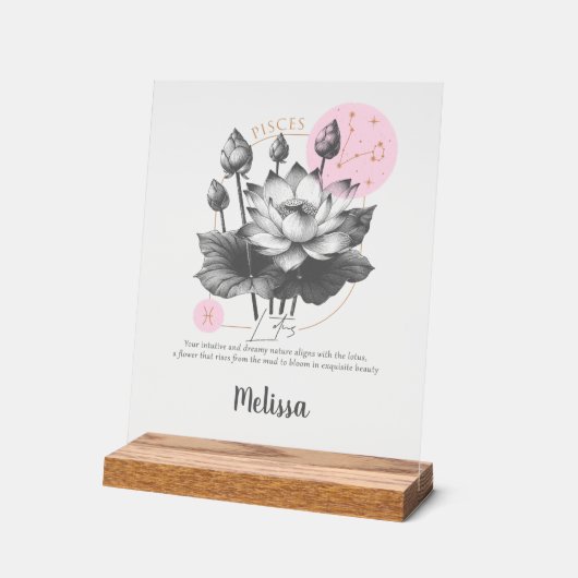 Zodiac Birth Flower Art Personalized Pisces Gift アクリルサイン (傾斜)