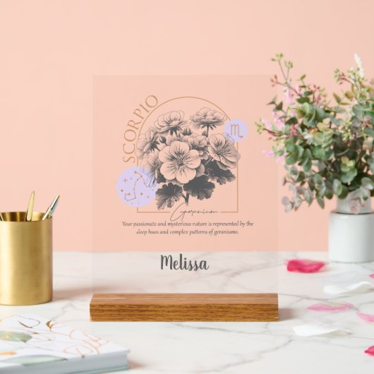 Zodiac Birth Flower Art Personalized Scorpio Gift アクリルサイン (ウェディング)