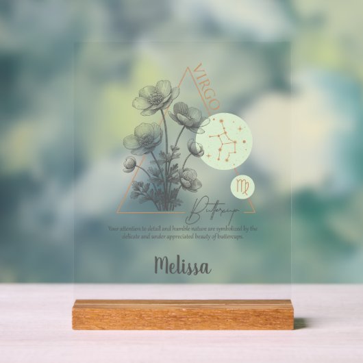 Zodiac Birth Flower Art Personalized Virgo Gift アクリルサイン (ニュートラル)