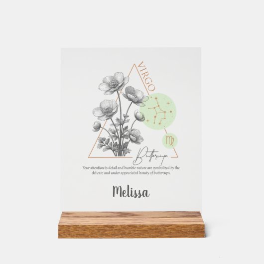 Zodiac Birth Flower Art Personalized Virgo Gift アクリルサイン (正面)