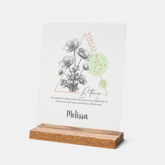 Zodiac Birth Flower Art Personalized Virgo Gift アクリルサイン (傾斜)