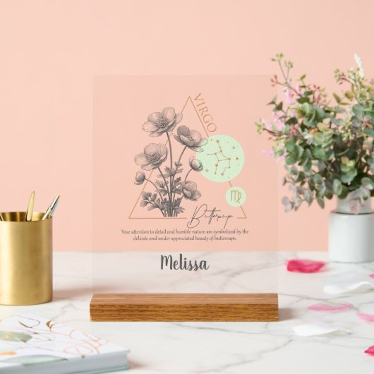 Zodiac Birth Flower Art Personalized Virgo Gift アクリルサイン (ウェディング)