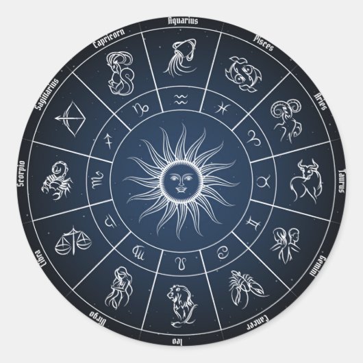 Zodiac circle with horoscope signs ラウンドシール (正面)