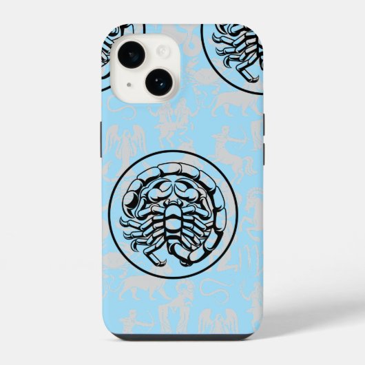 Zodiac Pattern Z02 - さそり座.w L 水色BG iPhoneケース (裏面)