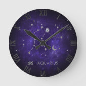 Zodiac Purple Aquarius | Astrology Horoscope ラウンド壁時計 (正面)