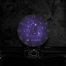 Zodiac Purple Aquarius | Astrology Horoscope ラウンド壁時計