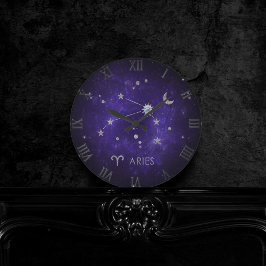 Zodiac Purple Aries | Cosmic Astrology Horoscope ラウンド壁時計