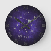 Zodiac Purple Aries | Cosmic Astrology Horoscope ラウンド壁時計 (正面)
