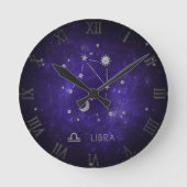 Zodiac Purple Libra | Cosmic Astrology Horoscope ラウンド壁時計 (正面)