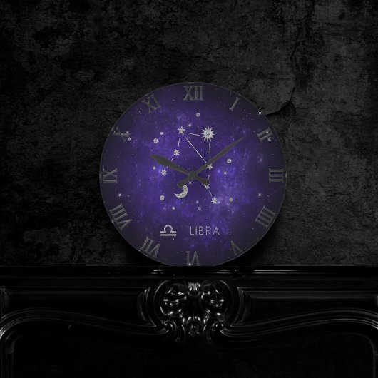 Zodiac Purple Libra | Cosmic Astrology Horoscope ラウンド壁時計
