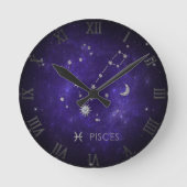 Zodiac Purple Pisces | Cosmic Astrology Horoscope ラウンド壁時計 (正面)