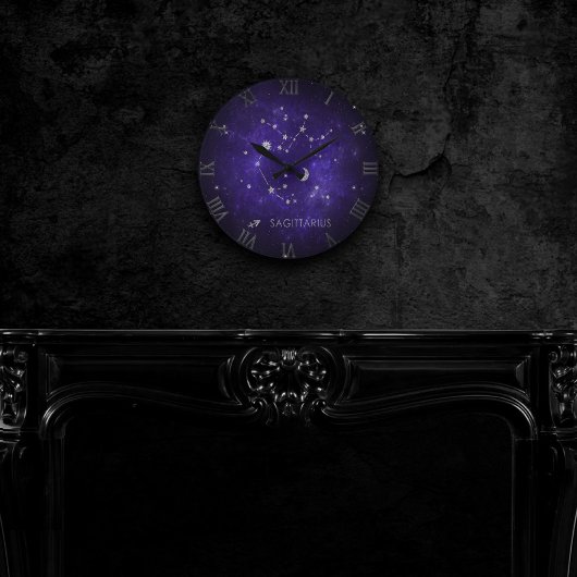 Zodiac Purple Sagittarius | Astrology Horoscope ラウンド壁時計