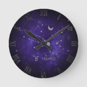 Zodiac Purple Taurus | Cosmic Astrology Horoscope ラウンド壁時計 (正面)