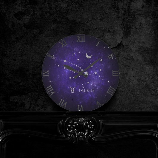 Zodiac Purple Taurus | Cosmic Astrology Horoscope ラウンド壁時計
