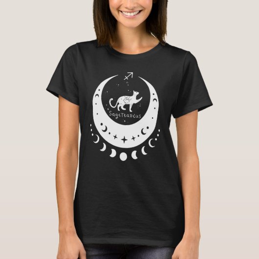 Zodiac Sagittarius Horoscope Astrology Cat Crescen Tシャツ (正面)