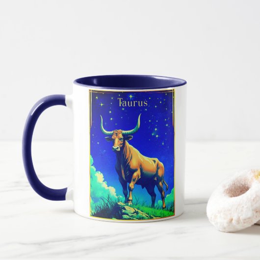 Zodiac Sign Taurus Rooted in Earth and Sky マグカップ (ドーナツ)
