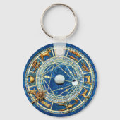 Zodiac Wheel Astrology Celestial Blue Antique Gold キーホルダー (裏面)