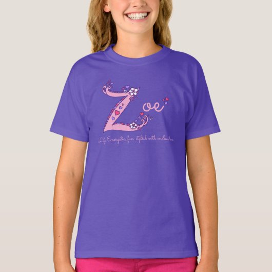 Zoe 女子 Z 名前の意味 カスタムTシャツ Tシャツ (正面)