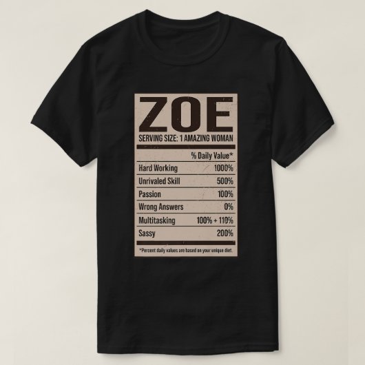 Zoe Nutrition Facts Nameニックネーム別名タイトルFrie Tシャツ (デザイン正面)